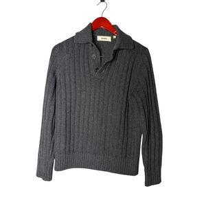 Buck Mason Herdsman Cashmere Merino Collared 1/4 Button Sweater Gray Mens XS